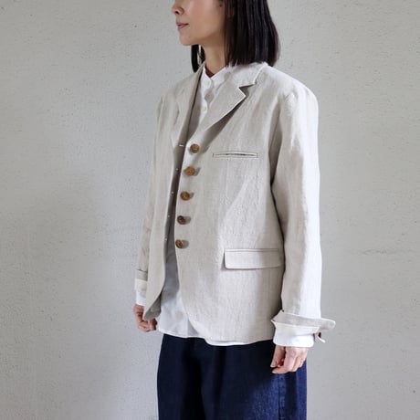 **再入荷** atelier naruse アトリエナルセ　リネンテーラードジャケット　linen tailored jacket　#ベイジュ、チャコール