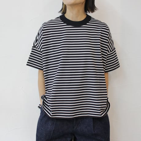 TRAVAIL MANUEL トラバイユマニュアル　ミディボーダースリットTシャツ　#ネイビー、サックス、イエロー