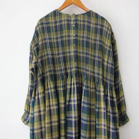 maison de soil メゾンドソイル WOOL COTTON  CHECK CREW NECK P/O DRESS WITH MINI PINTUCK　綿ウールチェックピンタックワンピース