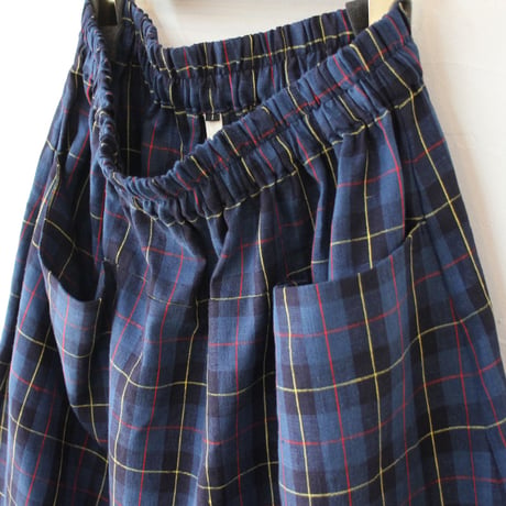 atelier naruse アトリエナルセ　リネンタータンチェックカットインポケットスカート　linen tartan check cut-in pocket skirt #blue