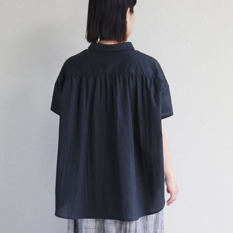 LinenYa リネンヤ　コットン丸襟ブラウス　#ブラック、ホワイト