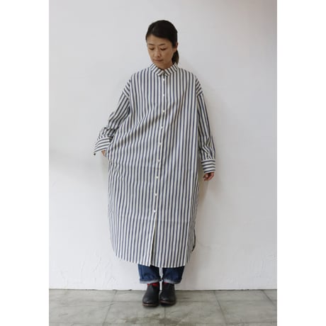 amne アンヌ　STRIPE dolman dress #BLUE