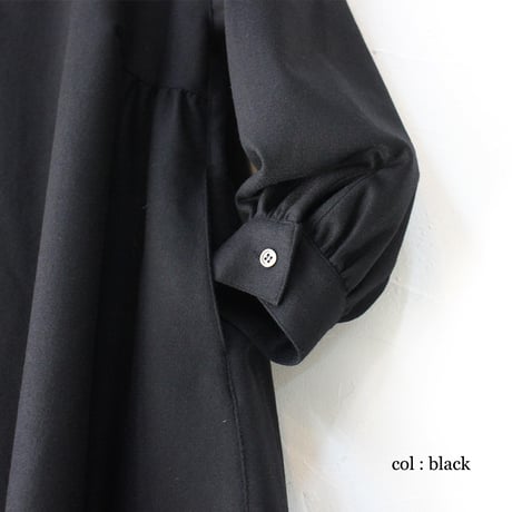 **再々入荷** LinenYa リネンヤ　ウール長袖スタンドカラーワンピース　#ブラック、ネイビー、グレー