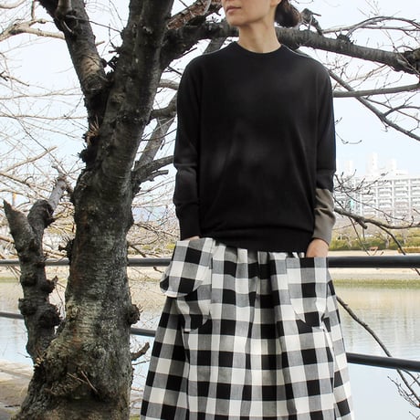 **再生産** sasanqua by trees サザンカバイツリース　ブロックチェックアシメレイヤーポケットスカート　#白ｘブラック