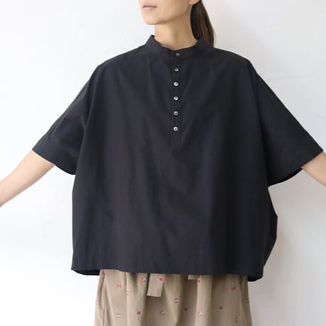 **またまたまた再入荷**Linenya リネンヤ　コットンヘンリーネックブラウス　#アイボリー、ベージュ、ネイビー、ブラック　【送料無料】