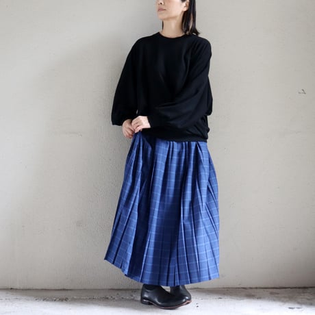 Linenya リネンヤ　トロピカルウールプリーツスカート　#ブルーチェック