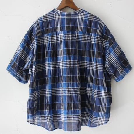 **またまた再入荷**　LinenYa リネンヤ　チェックハンドカラー半袖シャツ　#ブルー 、イエロー 【送料無料】