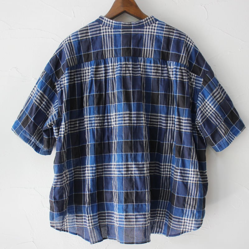 またまた再入荷** LinenYa リネンヤ チェックハンドカラー半袖シャツ