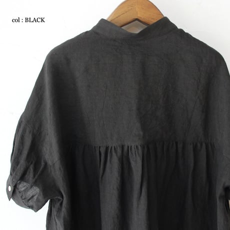 **またまたまた再入荷**LinenYa リネンヤ　リネン半袖スタンドカラーブラウス　#アイボリー、ライトグレー、ブラック