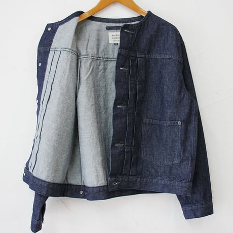 **再入荷** atelier naruse アトリエナルセ cotton denim no collar jacket コットンデニム ノーカラージャケット #インディゴ、生成り