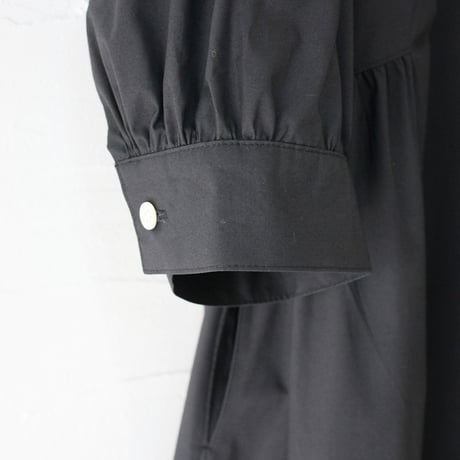 **またまたまた再生産分** LinenYa リネンヤ　コットンスタンドカラーワンピース　#ブラック、千鳥格子