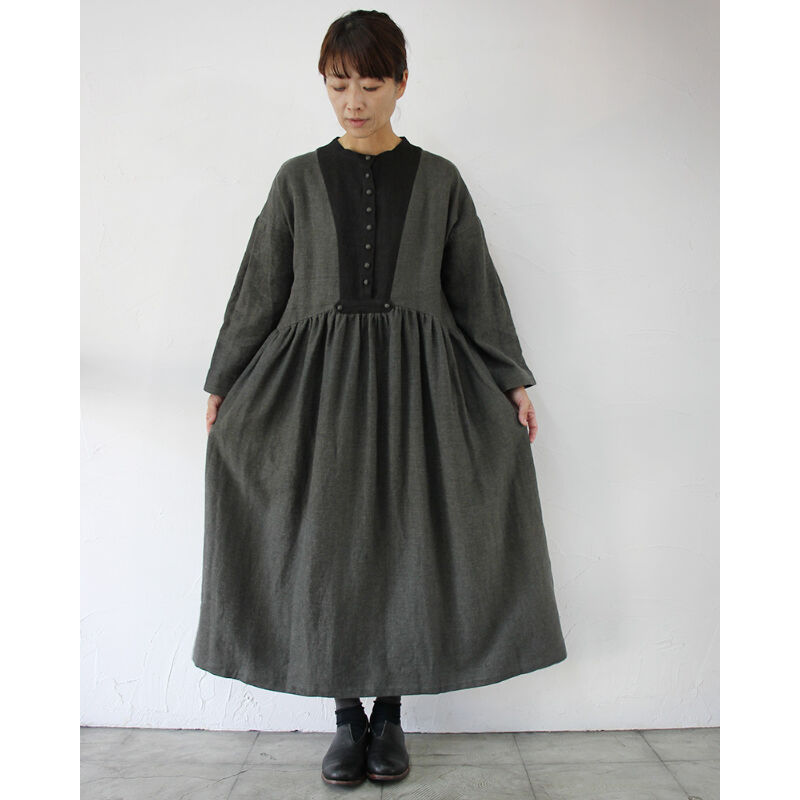 MAGALI マガリ ブラッシュドベルギーリネンギャザーワンピース