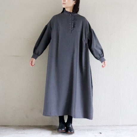 **再入荷** Linenya リネンヤ　ウールフリルワンピース　#ブラック、グレー　【送料無料】