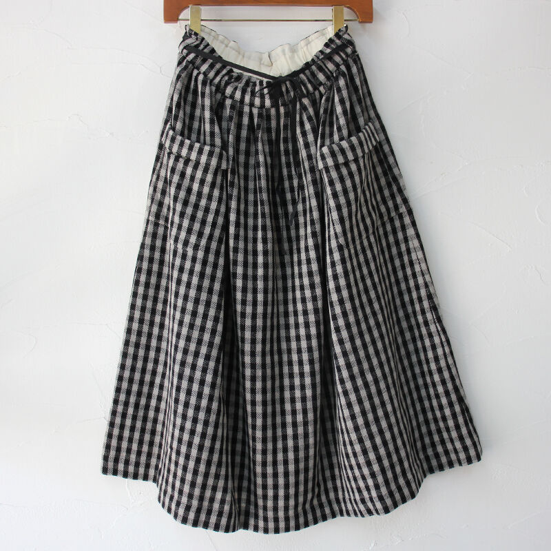 ❋ 新品 タグ付 MAGALI マガリ 麻 ギンガム ロングスカート リネン MAGALI マガリ ギンガムリネンサスペンダースカート #ブラックx