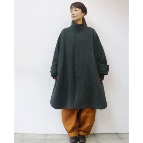 ASEEDONCLOUD アシードンクラウド　Hiraeth wool herringbone  tent gown #Blue green 【送料無料】