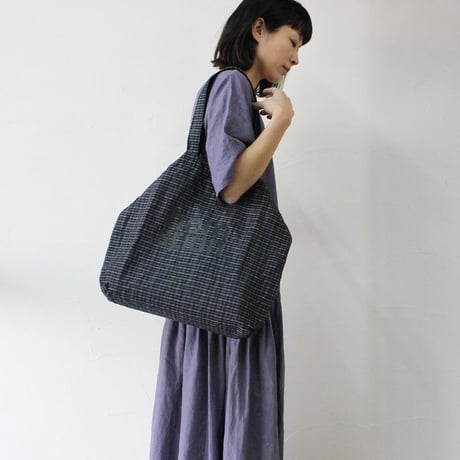 homspun ホームスパン　C/Lチェックロゴプリント入りトートバッグ　#グレーチェック、ネイビーチェック