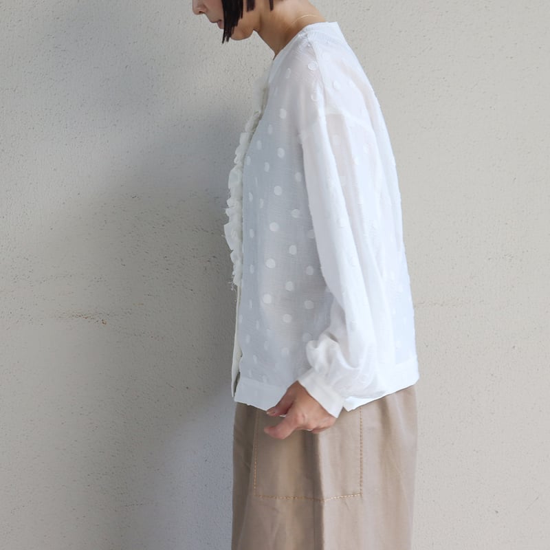MAGALI マガリ コットンスノードットフリルブラウス #ホワイト