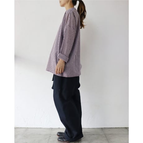 homspun ホームスパン　80/1ギンガムフラットカラープルオーバーブラウス　#グレープ、ブラック、マスタード