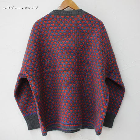 homspun ホームスパン　ウール鹿の子編みBIGプルオーバー（222-7885）　#ネイビーｘベージュ、グレーｘオレンジ　【送料無料】