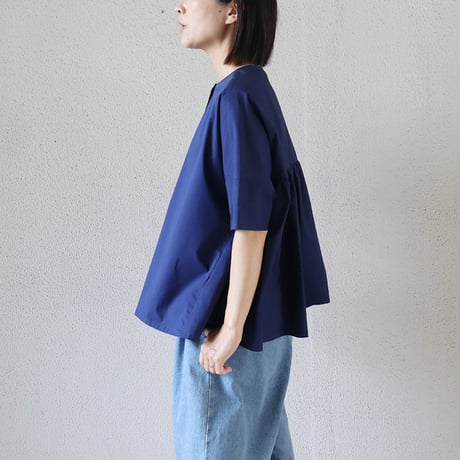 **再入荷** LinenYa リネンヤ　コットンバックギャザーブラウス　#ネイビー、シャンブレー、ホワイト