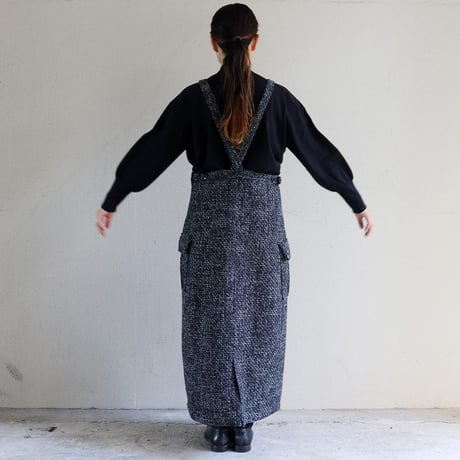 **再入荷** KHA:KI カーキ　TWEED CARGO SKIRT ツイードカーゴスカート　#ブラック　【送料無料】