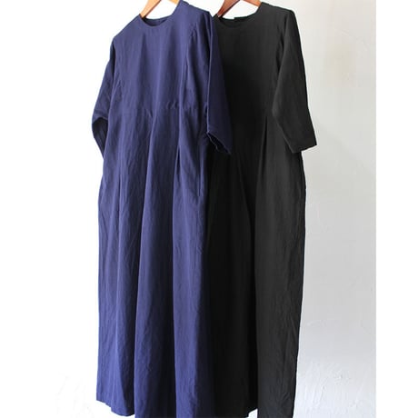 homspun ホームスパン　C/Lウェザーヨーク切替七分袖ワンピース　#ネイビー、ブラック