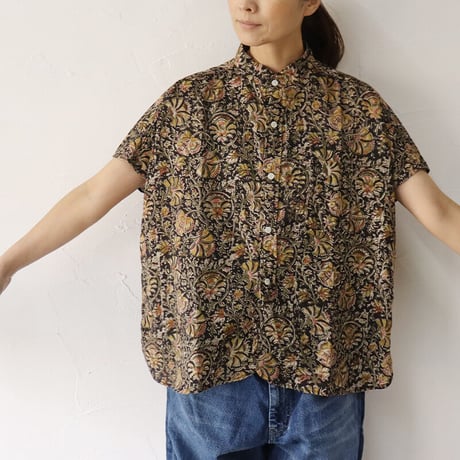 ARTE POVERA アルテポーヴェラ　インド草木染めハンドプリントスタンドフレンチシャツ