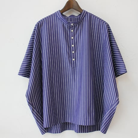 **またまたまた再入荷** LinenYa リネンヤ　コットンストライプヘンリーネックブラウス　#ネイビー、ホワイト