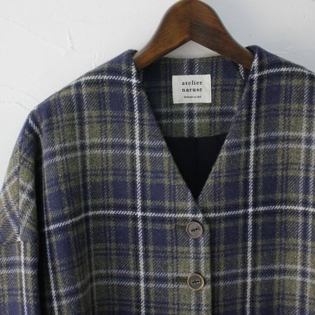 atelier naruse アトリエナルセ　タータンチェックツィードコクーンコート｜tartan check tweed cocoon coat