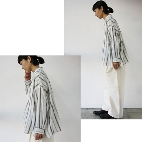 ARTE POVERA アルテポーヴェラ　リネンストライプスタンドシャツ　#白、レンガ、ネイビー　【送料無料】