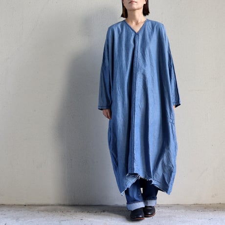**再入荷** homspun ホームスパン　ライトオンスシャンブレープルオーバーワンピース　#ブルー、ネイビー、ブラック