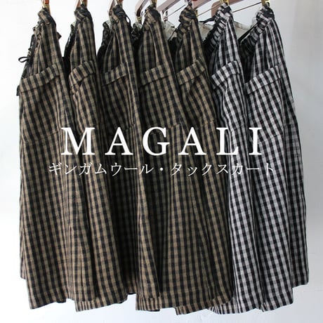 MAGALI マガリ ギンガムウール・タックスカート　#グレーｘブラック、ベージュｘブラック