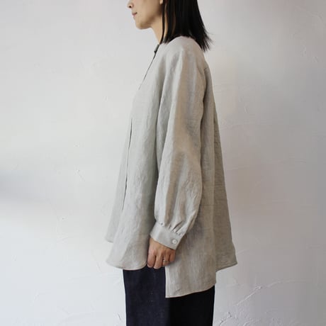 Linenya リネンヤ　リネンスリットセミロングシャツ　#ライトグレー、キナリ