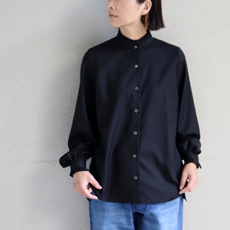 **再入荷** amne アンヌ　GABARDINE frilled blouse　ギャバジンフリルブラウス　#ブラック