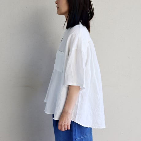 Linenya リネンヤ　リネンシャンブレーバンドカラー半袖シャツ　#ホワイト