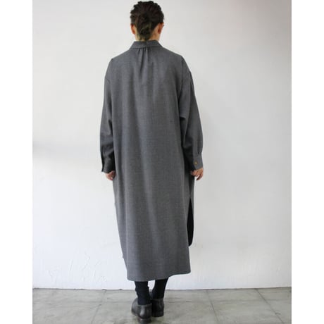 atelier naruse アトリエナルセ　wool saxony long shirt　ウールサキソニーロングシャツ　#グレイ、ブラック　【送料無料】