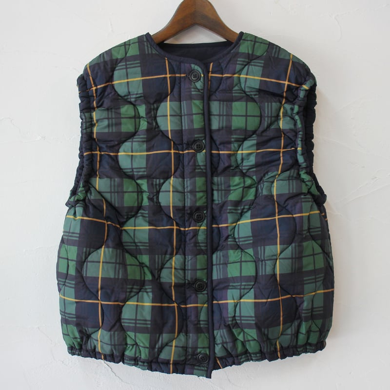 maomade マオメイド キルトリバーシブルベスト #グリーンチェック