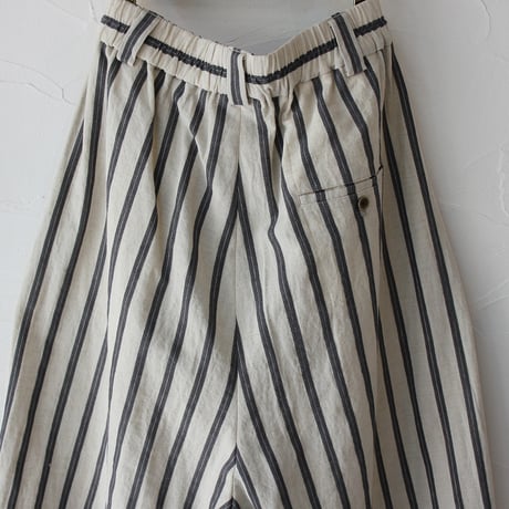 **再入荷** atelier naruse アトリエナルセ　コットンリネンストライプガウチョパンツ #グリーン、ブラック　【送料無料】