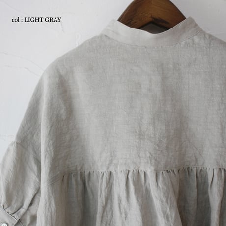 **またまたまた再入荷**LinenYa リネンヤ　リネン半袖スタンドカラーブラウス　#アイボリー、ライトグレー、ブラック