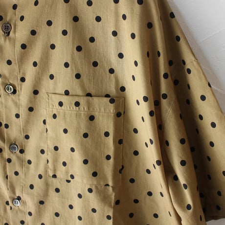 **またまたまた再入荷** Linenya リネンヤ　ロイヤルローンポルカドットバンドカラー半袖シャツ　#シナモン、サンド　【送料無料】