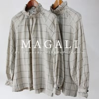MAGALI マガリ　カローチェックリネン・フリル＆ギャザープルオーバー 　＃ブラック×ベージュ