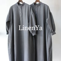 **再入荷** LinenYa リネンヤ　ウールサキソニー長袖スタンドカラーワンピース　#グレー