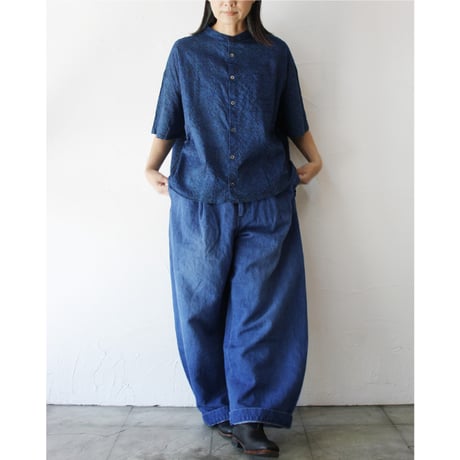 **またまた再入荷** Linenya リネンヤ　HOKKOH LIBERTY バンドカラー半袖シャツ　#インディゴ、ダークインディゴ　【送料無料】