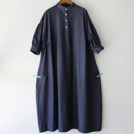 **またまた再入荷** LinenYa リネンヤ　5ozデニムスタンドカラーワンピース　#インディゴ