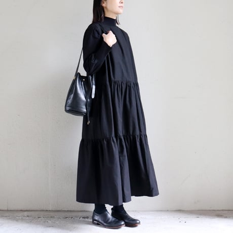 **またまたまた再々入荷** Linenya リネンヤ　コットンリネンティアードワンピース（薄地）　#ブラック　【送料無料】