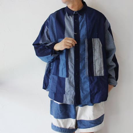FUNSET OF ART ファンセットオブアート　インディゴパッチワークカバーシャツ　#インディゴ