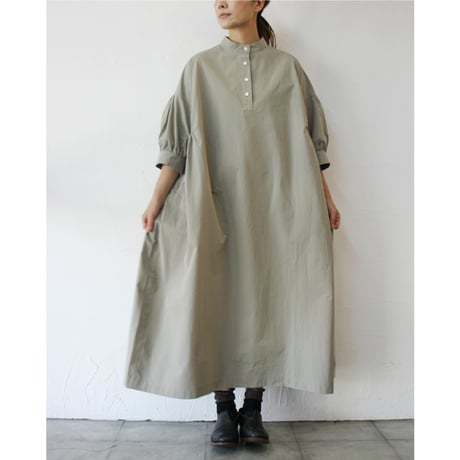 **再入荷** LinenYa リネンヤ　コットンスタンドカラーワンピース　#グレージュ