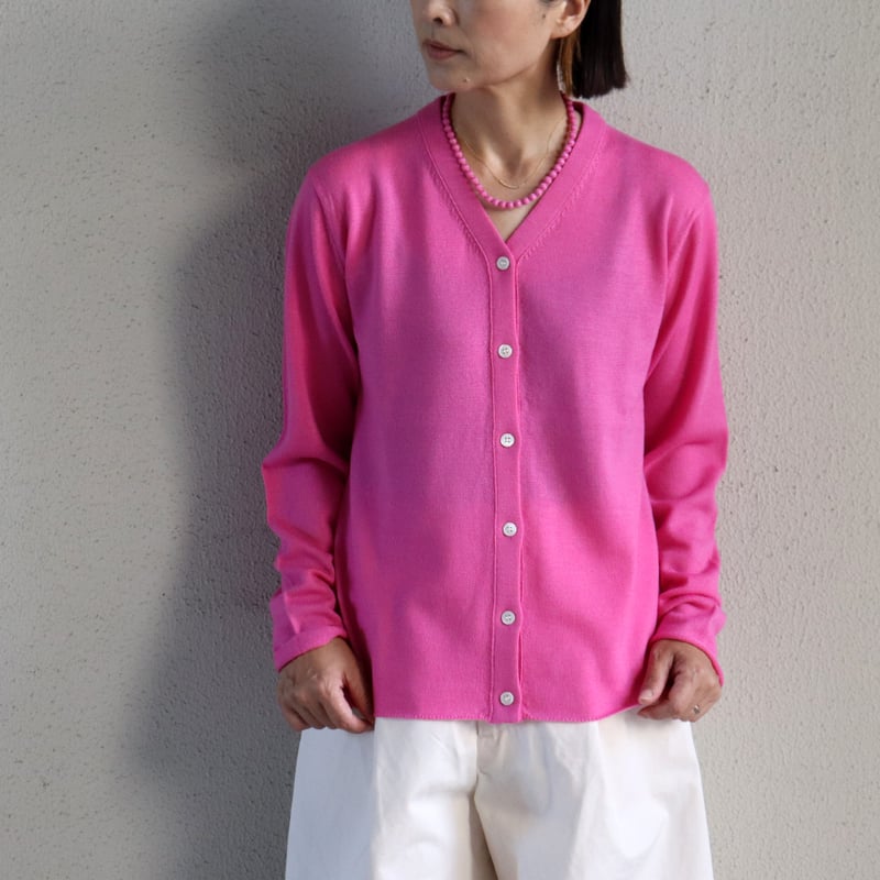 homspun ホームスパン 梳毛12Gカーディガン #ピンク、レッド