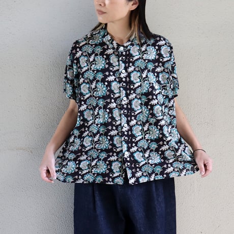 ARTE POVERA アルテポーヴェラ　インド草木染ハンドプリントステンドフレンチシャツ　#ダークブラウン