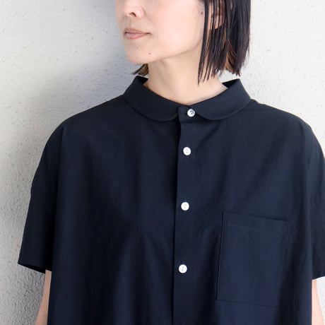 **またまたまた再入荷** LinenYa リネンヤ　80タイプライタートリプルウォッシュ丸襟ブラウス　#ブルー、レッド、ブラック、ホワイト